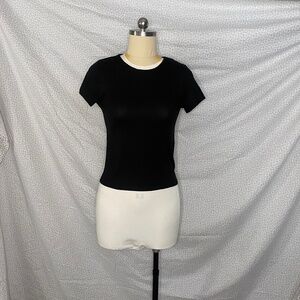Black Ribbed Bodycon Tight Fit Tee Shirt Y2K Coquette Style